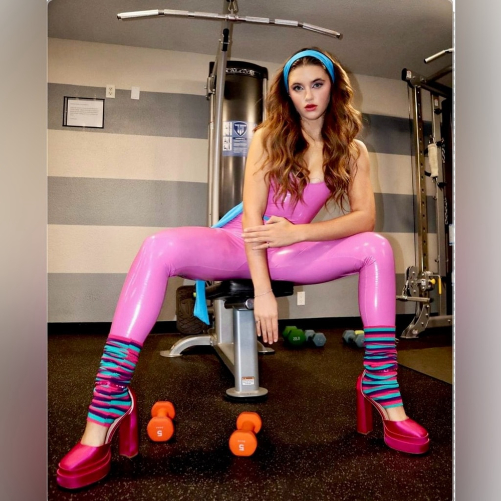 NWT Large Dolls Kill Trickz N’ Treatz Barbie Workout Plan 80s Wig & Costume - Picture 5 of 16